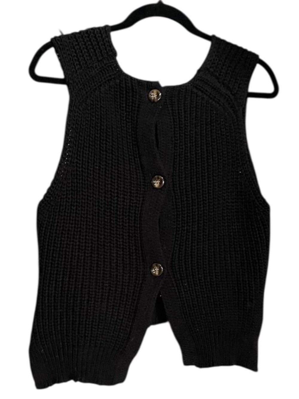 Black Knit Vest with Open Back Button Detail - Size: MEDIUM